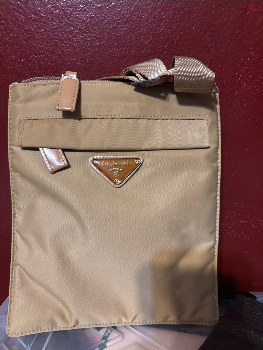 Triangle Logo Tan Messenger Bag for Men